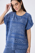 Peraluna-Sarah Ajurlu Kadın Yazlık Triko Bluz Denim Mix-Bluz-3-Milagron.com