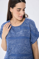 Peraluna-Sarah Ajurlu Kadın Yazlık Triko Bluz Denim Mix-Bluz-4-Milagron.com