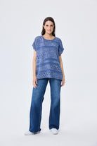 Peraluna-Sarah Ajurlu Kadın Yazlık Triko Bluz Denim Mix-Bluz-5-Milagron.com