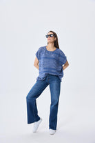 Peraluna-Sarah Ajurlu Kadın Yazlık Triko Bluz Denim Mix-Bluz-6-Milagron.com