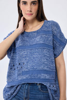 Peraluna-Sarah Ajurlu Kadın Yazlık Triko Bluz Denim Mix-Bluz-7-Milagron.com