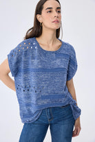 Peraluna-Sarah Ajurlu Kadın Yazlık Triko Bluz Denim Mix-Bluz-8-Milagron.com