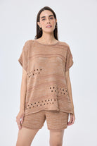 Peraluna-Sarah Ajurlu Kadın Yazlık Triko Bluz Sütlü Kahve Mix-Bluz-2-Milagron.com