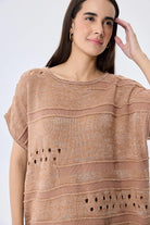 Peraluna-Sarah Ajurlu Kadın Yazlık Triko Bluz Sütlü Kahve Mix-Bluz-3-Milagron.com