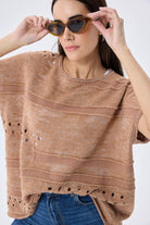 Peraluna-Sarah Ajurlu Kadın Yazlık Triko Bluz Sütlü Kahve Mix-Bluz-4-Milagron.com