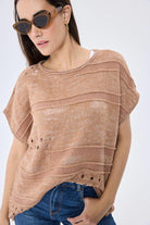 Peraluna-Sarah Ajurlu Kadın Yazlık Triko Bluz Sütlü Kahve Mix-Bluz-5-Milagron.com