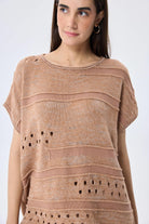 Peraluna-Sarah Ajurlu Kadın Yazlık Triko Bluz Sütlü Kahve Mix-Bluz-6-Milagron.com