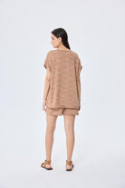 Peraluna-Sarah Ajurlu Kadın Yazlık Triko Bluz Sütlü Kahve Mix-Bluz-7-Milagron.com