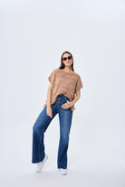 Peraluna-Sarah Ajurlu Kadın Yazlık Triko Bluz Sütlü Kahve Mix-Bluz-8-Milagron.com