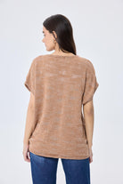 Peraluna-Sarah Ajurlu Kadın Yazlık Triko Bluz Sütlü Kahve Mix-Bluz-9-Milagron.com