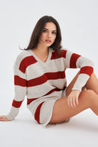 Peraluna-Siena Blouse & Shorts Çizgili Uzun Kollu Kadın Triko Şort Takım-Şort-2-Milagron.com