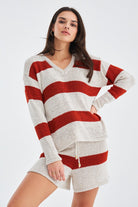 Peraluna-Siena Blouse & Shorts Çizgili Uzun Kollu Kadın Triko Şort Takım-Şort-6-Milagron.com