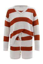 Peraluna-Siena Blouse & Shorts Çizgili Uzun Kollu Kadın Triko Şort Takım-Şort-9-Milagron.com