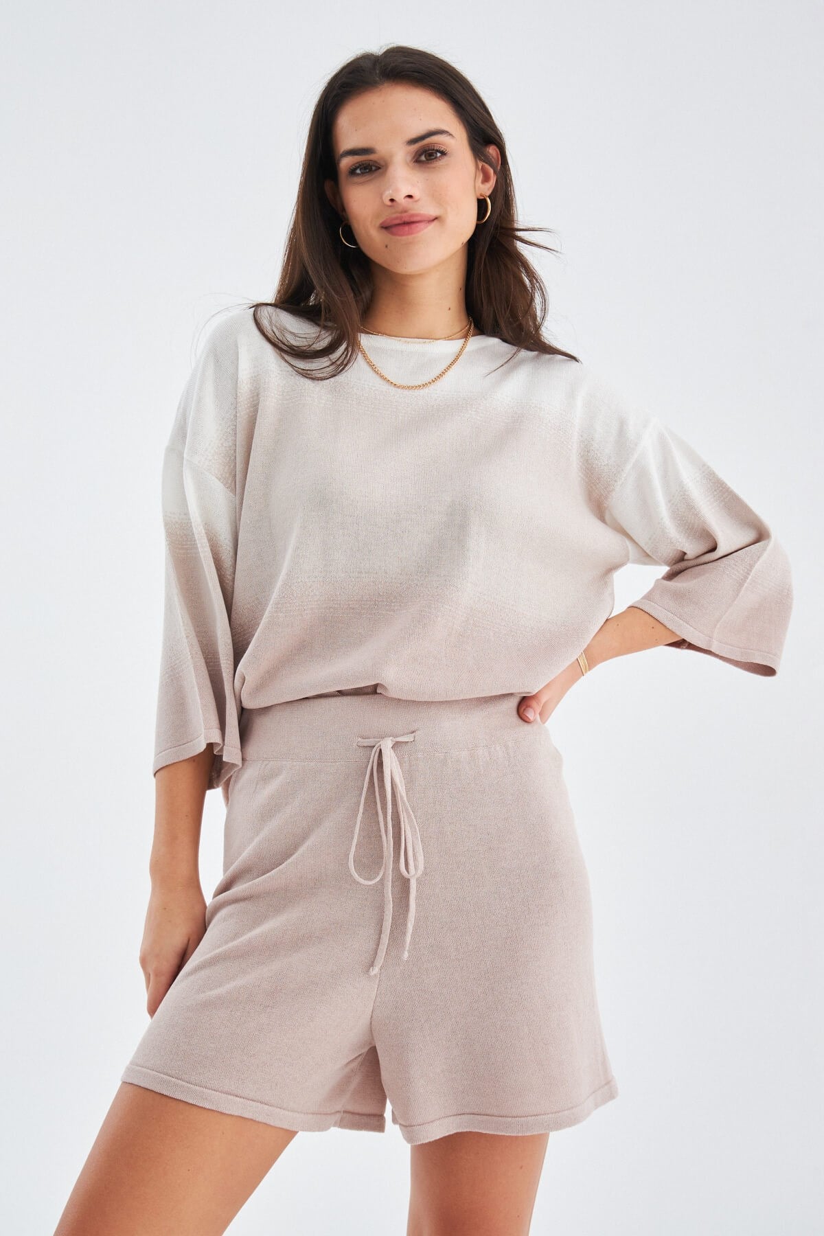 Peraluna SiRi Blouse & Shorts Yazlık Triko Kadın Şort Takım - Bej