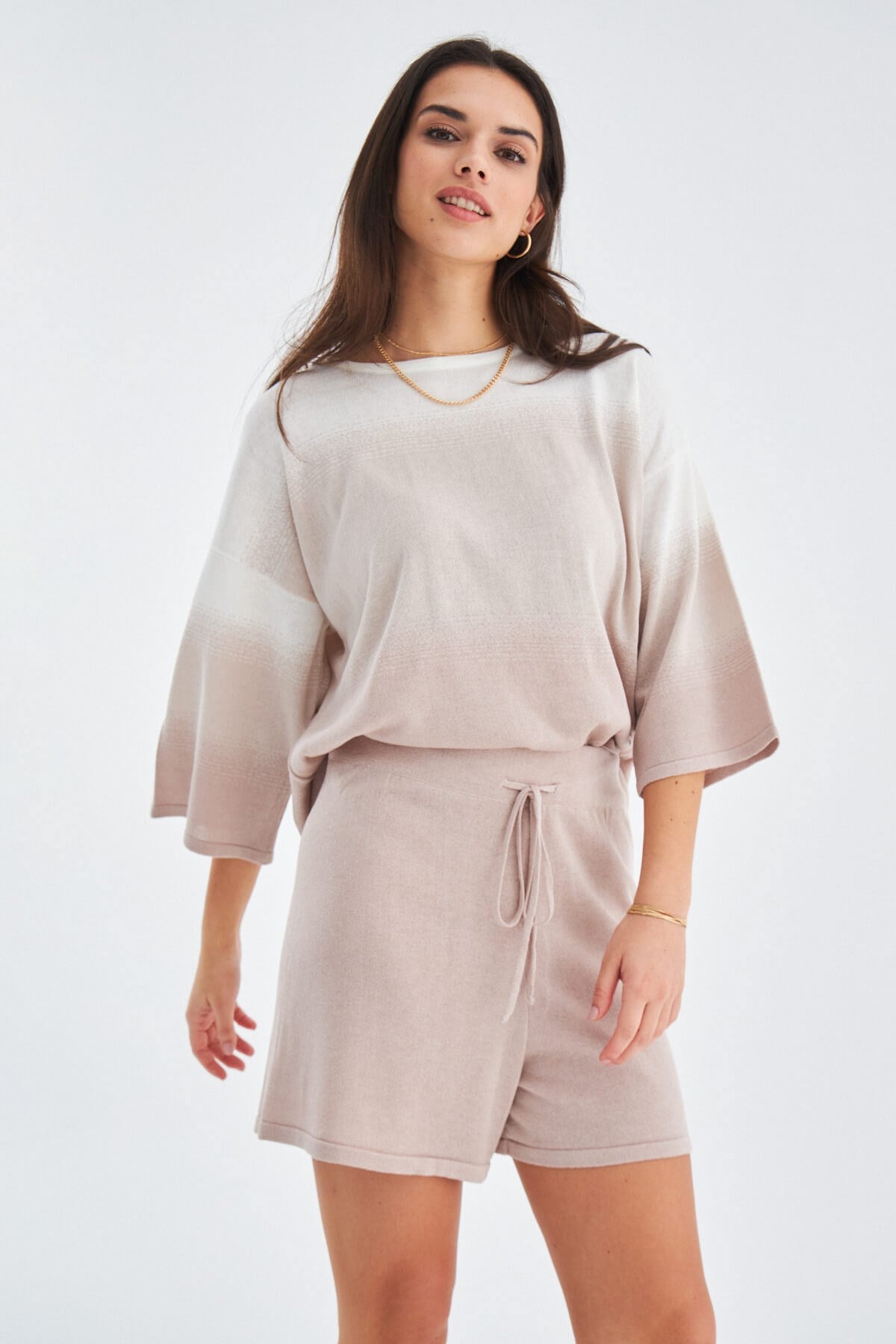 Peraluna SiRi Blouse & Shorts Yazlık Triko Kadın Şort Takım - Bej
