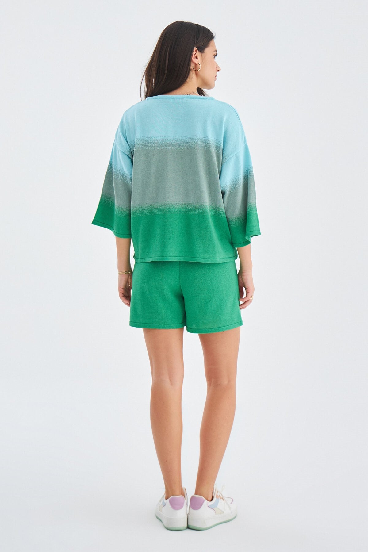 Peraluna SiRi Blouse & Shorts Yazlık Triko Kadın Şort Takım - Nil Yeşili
