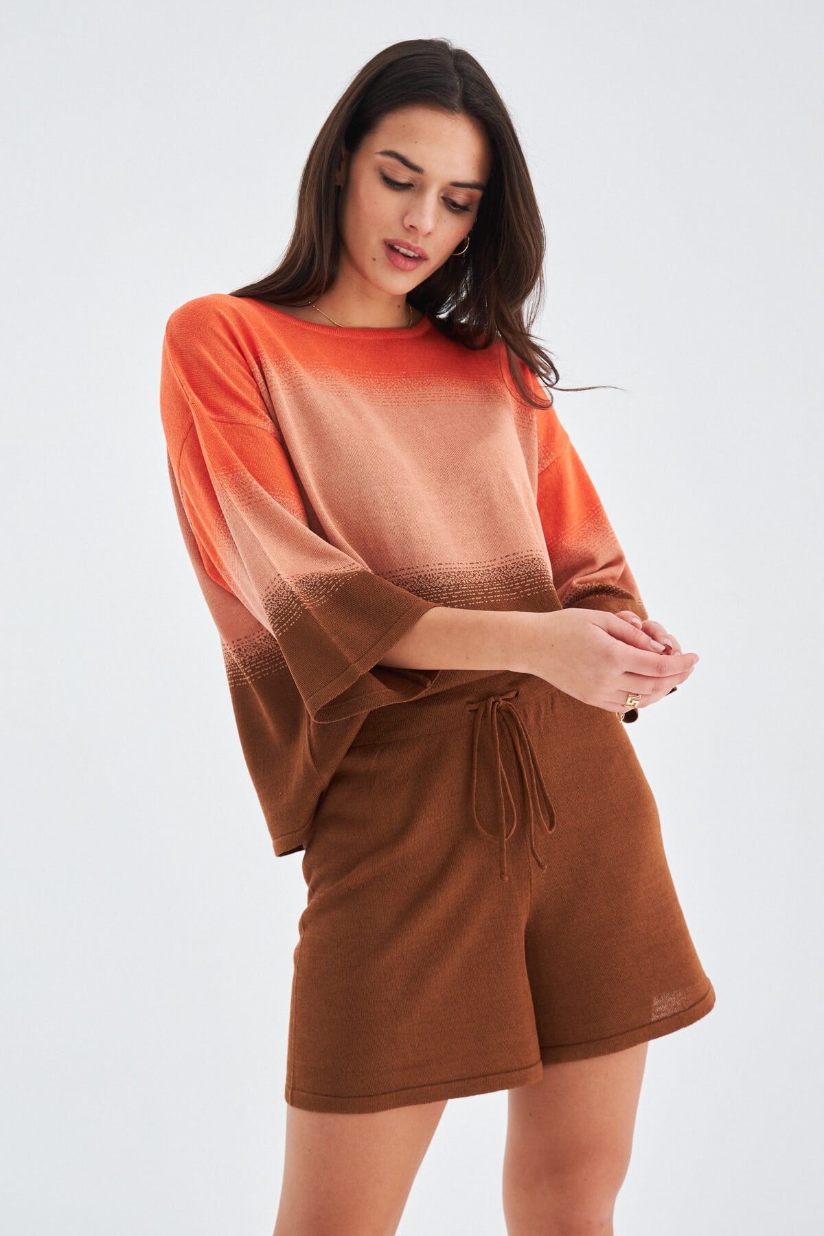 Peraluna SiRi Blouse & Shorts Yazlık Triko Kadın Şort Takım - Somon