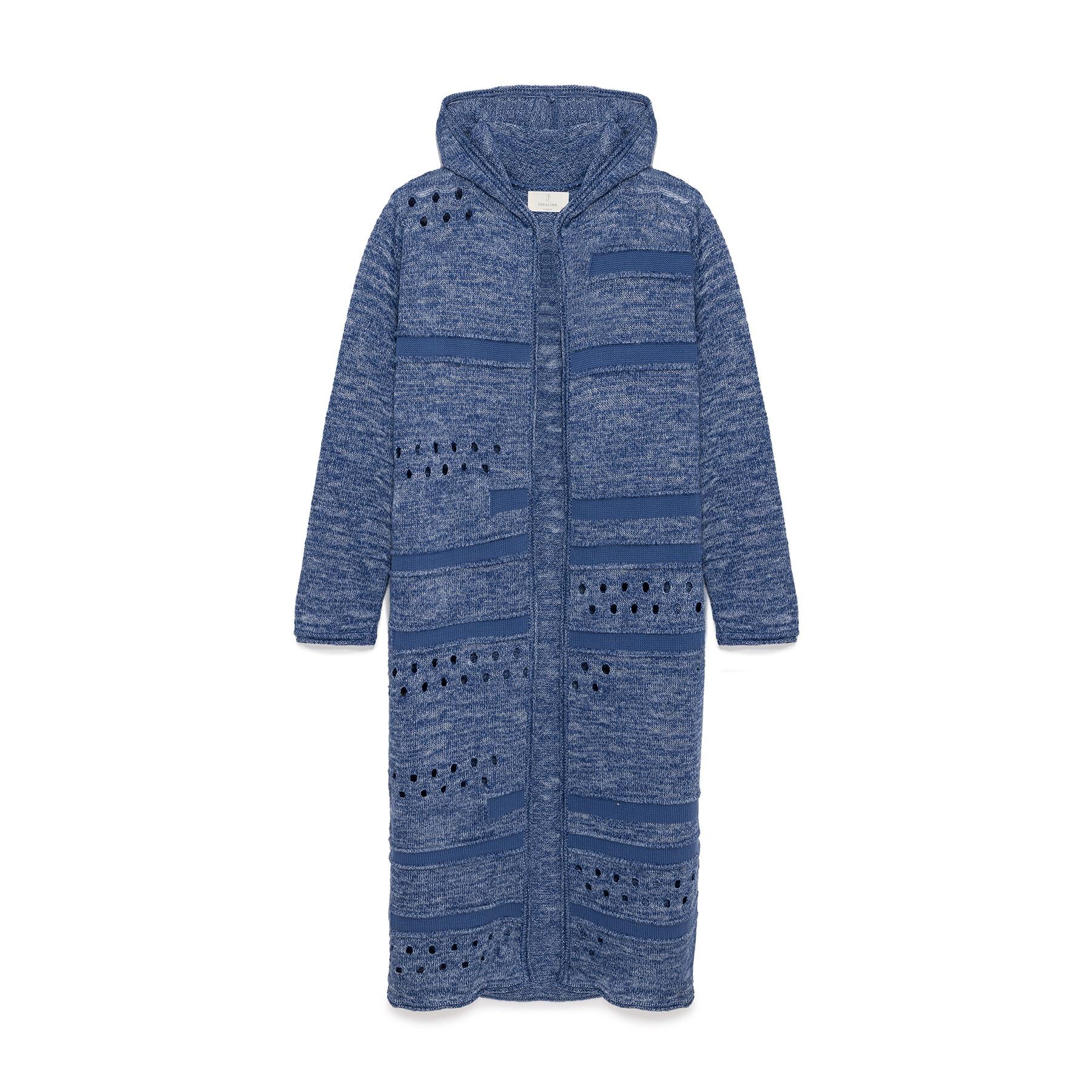 Peraluna Skyler, Ajurlu, Kadın Kapüşonlu Yazlık Uzun Triko Hırka - Denim Mix