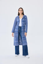 Peraluna-Skyler Ajurlu Kadın Kapüşonlu Yazlık Uzun Triko Hırka Denim Mix-Kazak & Triko-1-Milagron.com