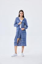 Peraluna-Skyler Ajurlu Kadın Kapüşonlu Yazlık Uzun Triko Hırka Denim Mix-Kazak & Triko-2-Milagron.com