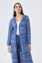 Peraluna-Skyler Ajurlu Kadın Kapüşonlu Yazlık Uzun Triko Hırka Denim Mix-Kazak & Triko-3-Milagron.com