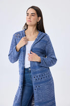 Peraluna-Skyler Ajurlu Kadın Kapüşonlu Yazlık Uzun Triko Hırka Denim Mix-Kazak & Triko-4-Milagron.com