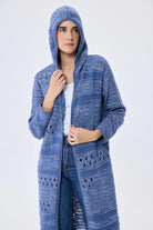 Peraluna-Skyler Ajurlu Kadın Kapüşonlu Yazlık Uzun Triko Hırka Denim Mix-Kazak & Triko-6-Milagron.com