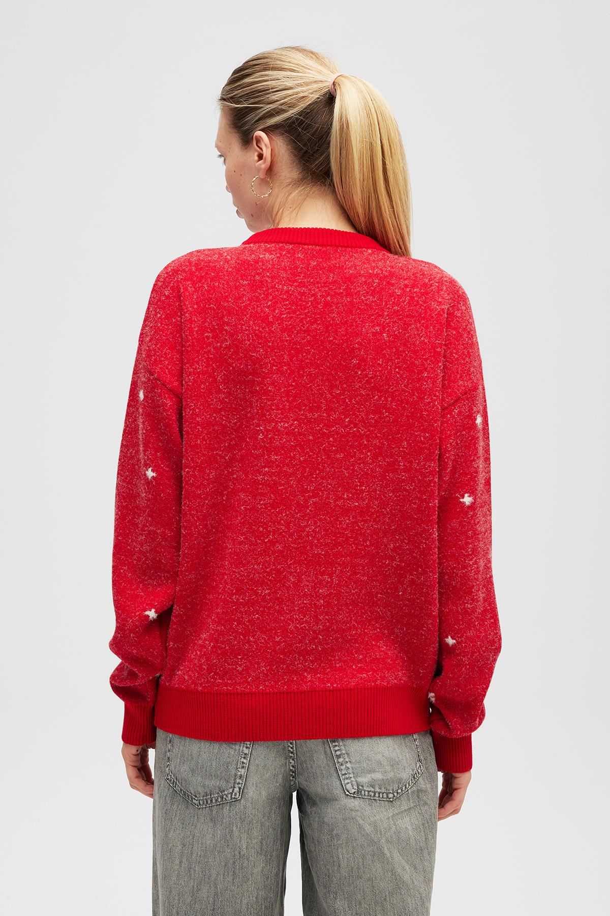 Peraluna-Snowflake Kartanesi Desenli Unisex Yılbaşı Kazağı Kırmızı-Kazak-10-Milagron.com