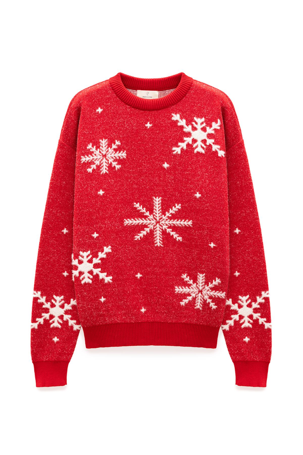 Peraluna-Snowflake Kartanesi Desenli Unisex Yılbaşı Kazağı Kırmızı-Kazak-11-Milagron.com