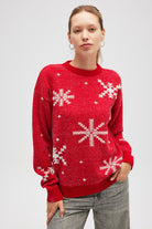 Peraluna-Snowflake Kartanesi Desenli Unisex Yılbaşı Kazağı Kırmızı-Kazak-2-Milagron.com