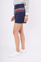 Peraluna-Sofia Short Çizgili Beli Lastikli Standart Kesim Kadın Triko Şort Lacivert-Şort-4-Milagron.com