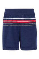 Peraluna-Sofia Short Çizgili Beli Lastikli Standart Kesim Kadın Triko Şort Lacivert-Şort-9-Milagron.com