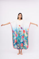 Peraluna-Springfield Long Dress çiçek Baskılı Kısa Kollu 125 Cm Uzun Saten Kadın Elbise-Elbise-4-Milagron.com