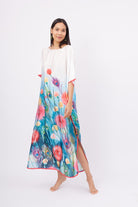 Peraluna-Springfield Long Dress çiçek Baskılı Kısa Kollu 125 Cm Uzun Saten Kadın Elbise-Elbise-5-Milagron.com