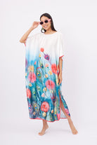 Peraluna-Springfield Long Dress çiçek Baskılı Kısa Kollu 125 Cm Uzun Saten Kadın Elbise-Elbise-6-Milagron.com