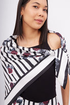 Peraluna-Stripe Garden Scarfe çizgili Güllü Baskılı Saten Kadın Eşarp-Eşarp-3-Milagron.com