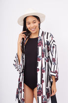 Peraluna-Stripe Garden Short Kimono Çizgili Güllü Baskılı 80 Cm Kısa Saten Kadın Kimono-Kimono-5-Milagron.com