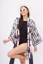 Peraluna-Stripe Garden Short Kimono Çizgili Güllü Baskılı 80 Cm Kısa Saten Kadın Kimono-Kimono-8-Milagron.com