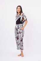 Peraluna-Stripe Garden Trouser Çizgili Güllü Baskılı Saten Kadın Pantolon-Pantolon-7-Milagron.com