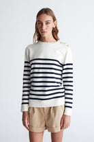 Peraluna-Styleboom X Bardot Pullover Omzu Düğmeli Çizgili Organik Pamuk Mevsimlik Kadın Triko Kazak -Kazak & Triko-1-Milagron.com