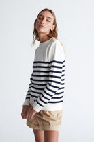 Peraluna-Styleboom X Bardot Pullover Omzu Düğmeli Çizgili Organik Pamuk Mevsimlik Kadın Triko Kazak -Kazak & Triko-2-Milagron.com