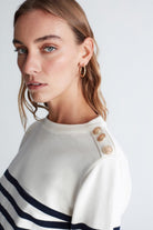 Peraluna-Styleboom X Bardot Pullover Omzu Düğmeli Çizgili Organik Pamuk Mevsimlik Kadın Triko Kazak -Kazak & Triko-3-Milagron.com