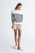 Peraluna-Styleboom X Bardot Pullover Omzu Düğmeli Çizgili Organik Pamuk Mevsimlik Kadın Triko Kazak -Kazak & Triko-5-Milagron.com