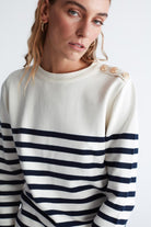 Peraluna-Styleboom X Bardot Pullover Omzu Düğmeli Çizgili Organik Pamuk Mevsimlik Kadın Triko Kazak -Kazak & Triko-6-Milagron.com