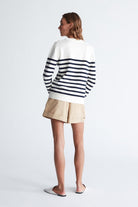 Peraluna-Styleboom X Bardot Pullover Omzu Düğmeli Çizgili Organik Pamuk Mevsimlik Kadın Triko Kazak -Kazak & Triko-7-Milagron.com