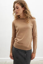 Styleboom X Peraluna Chelsea Pullover Bisiklet Yaka Standart Kesim Kadın Triko Kazak - Camel