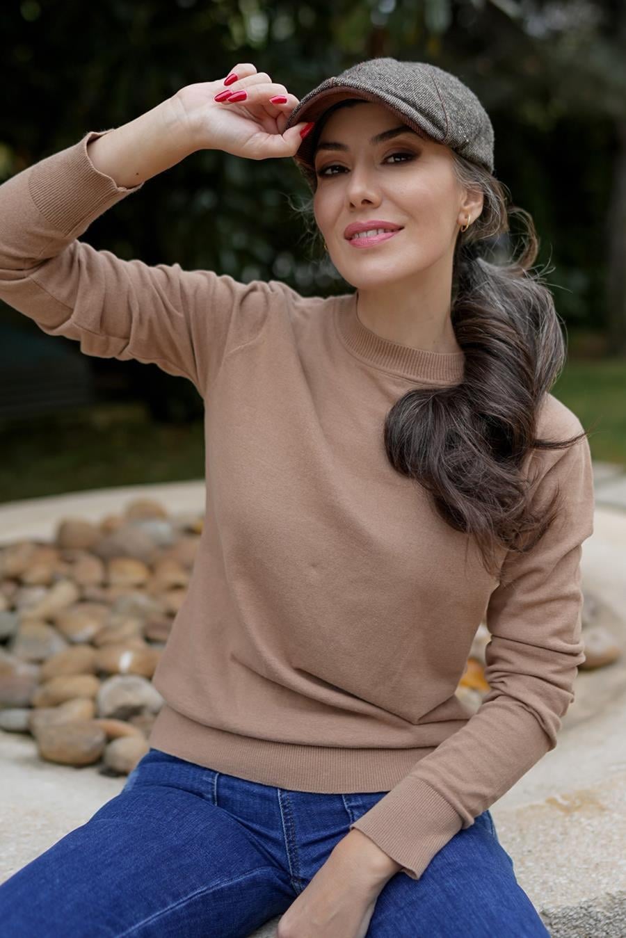 Styleboom X Peraluna Chelsea Pullover Bisiklet Yaka Standart Kesim Kadın Triko Kazak - Camel