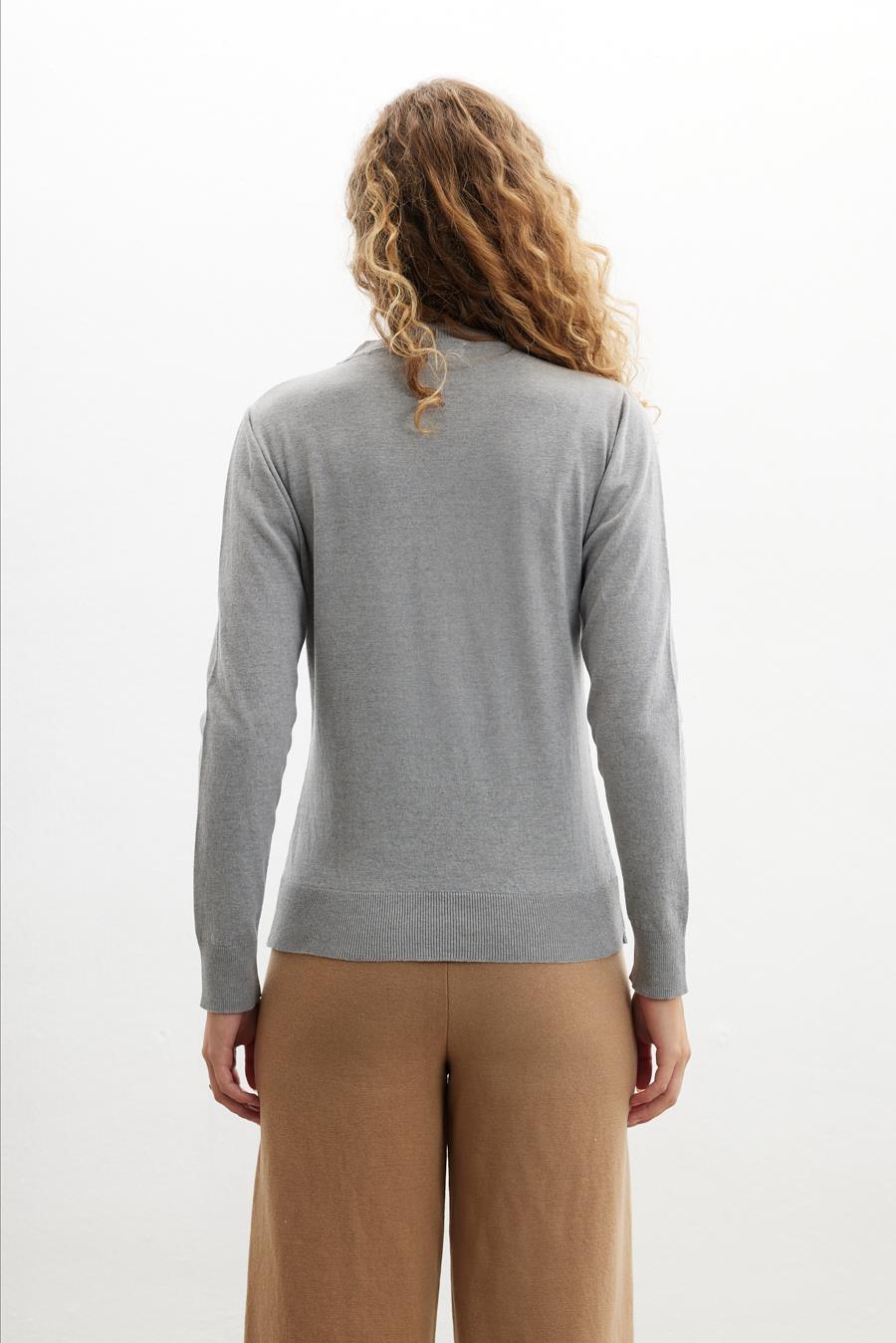 Styleboom X Peraluna Chelsea Pullover Bisiklet Yaka Standart Kesim Kadın Triko Kazak - Gri