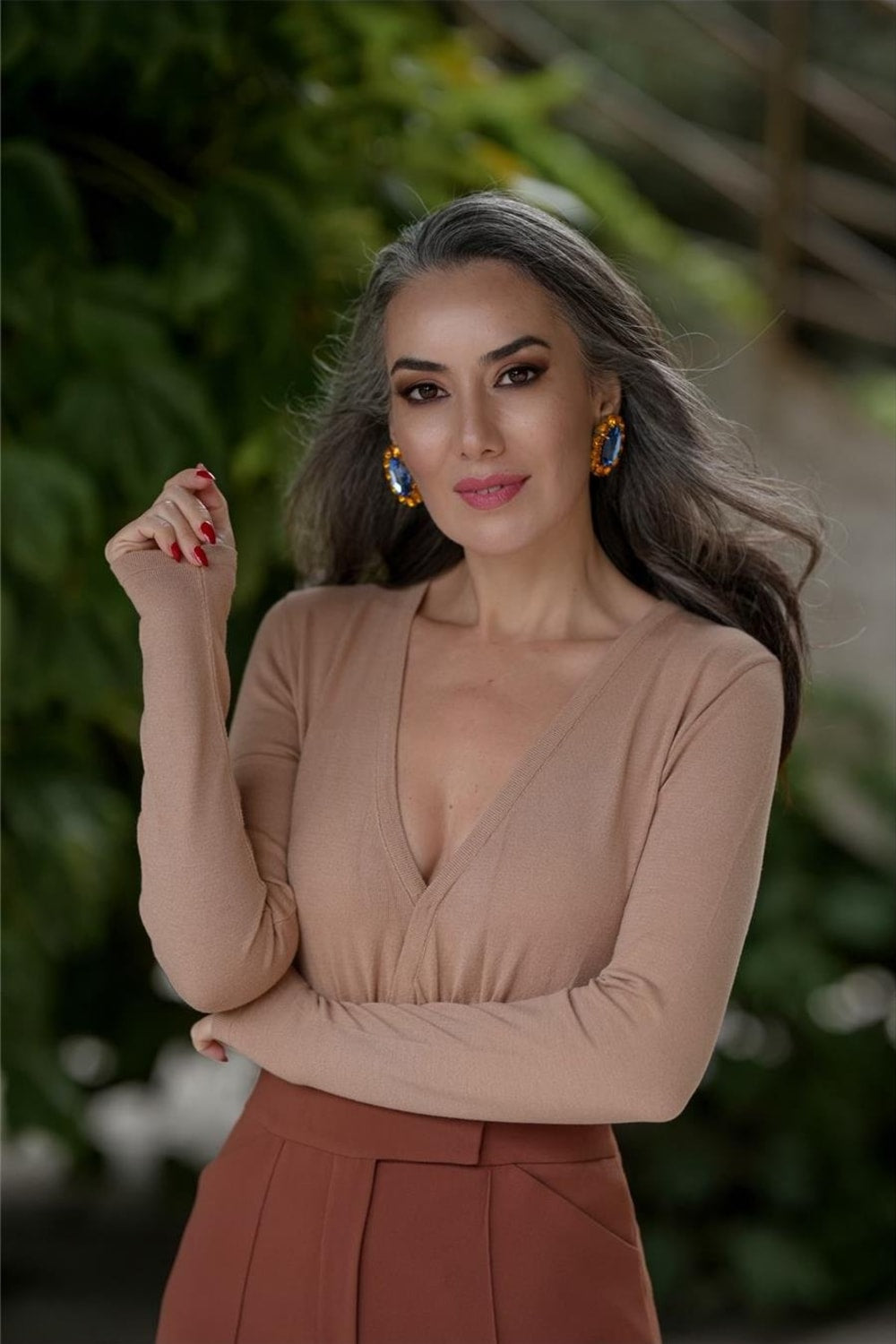 Peraluna-Styleboom X Devon Bodysuit V Yaka Uzun Kol Alttan Çıtçıtlı Kadın Triko Body-Body-13-Milagron.com