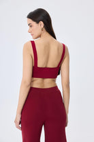 Peraluna-Styleboom X Elizabeth Bralet Düğme Detaylı Askılı Kadın Triko Bralet Bordo-Büstiyer-7-Milagron.com